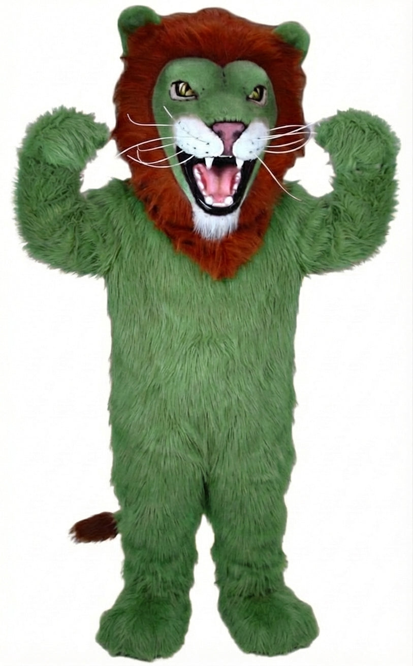 African Lion Mascot - Long fur / Green mascot costume