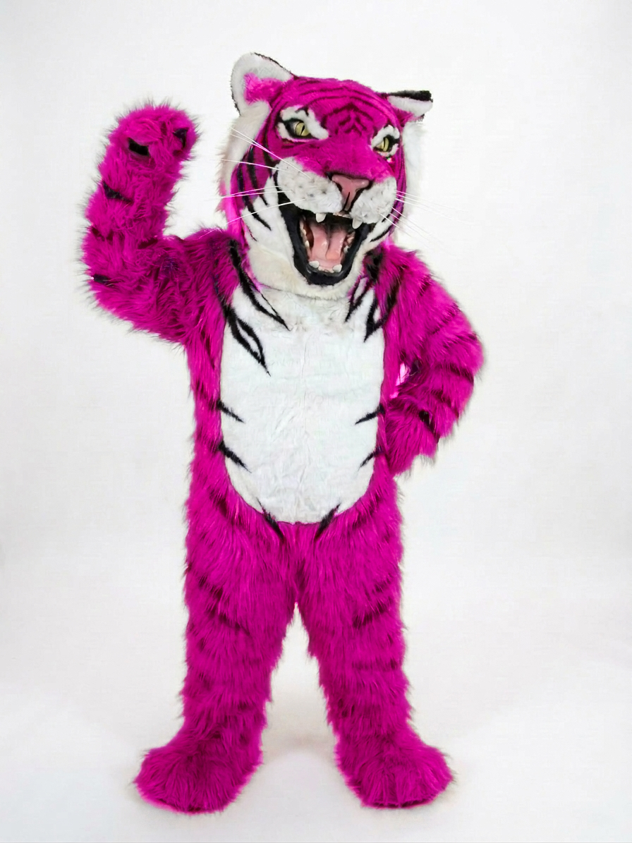 Bengal Tiger Mascot (Polyfoam) - Long fur / Bright Pink mascot costume
