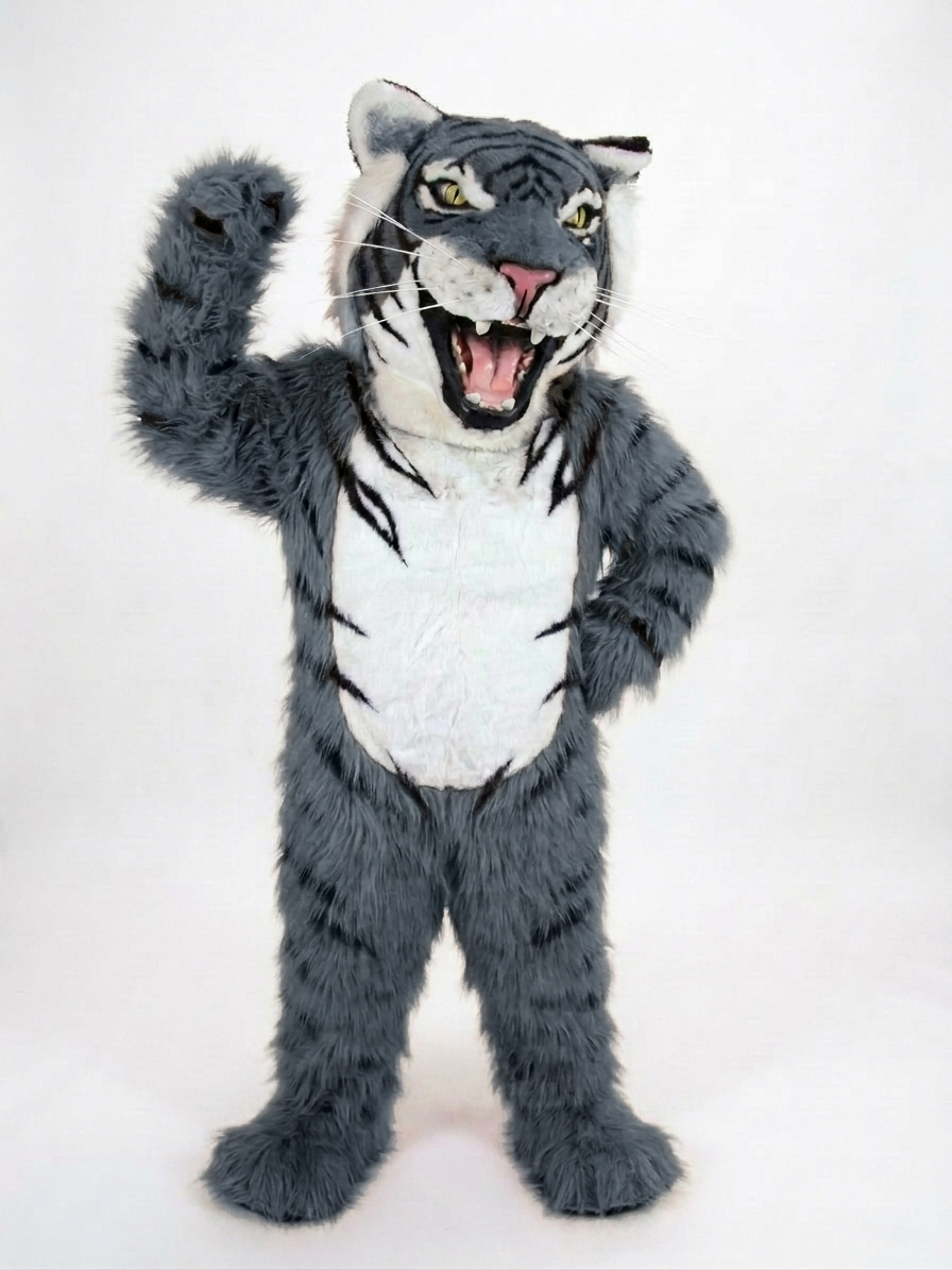 Bengal Tiger Mascot (Polyfoam) - Long fur / Grey mascot costume