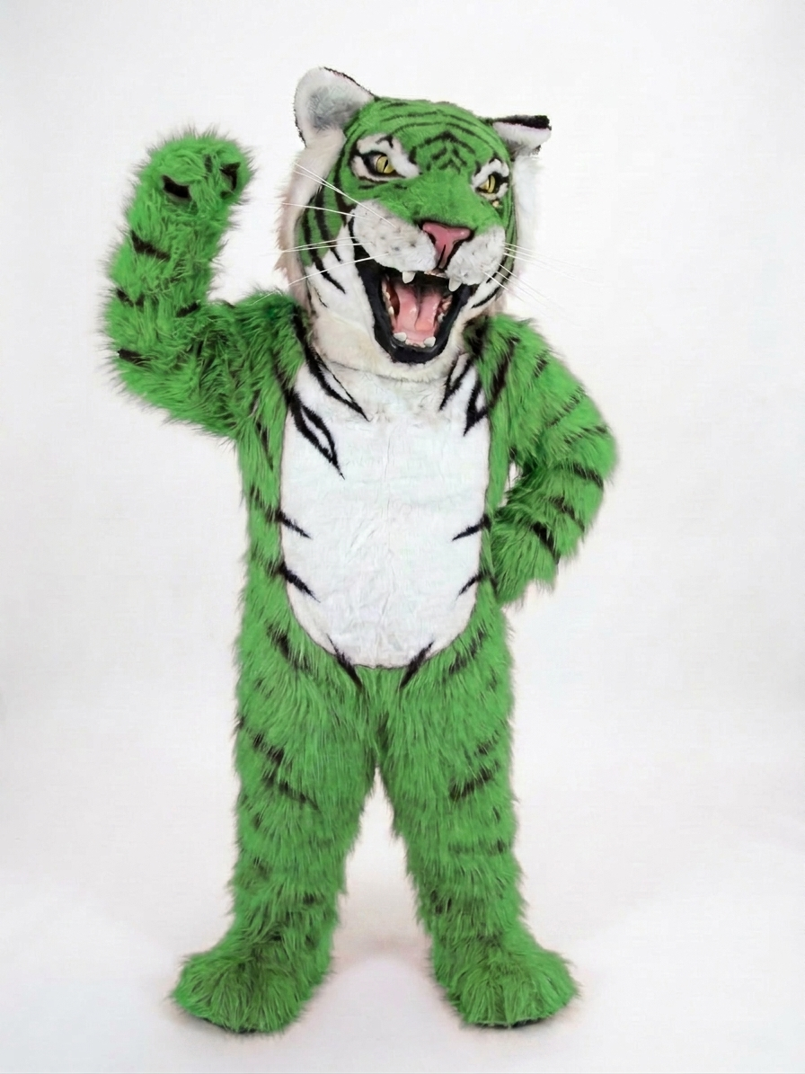 Bengal Tiger Mascot (Polyfoam) - Long fur / Lime mascot costume