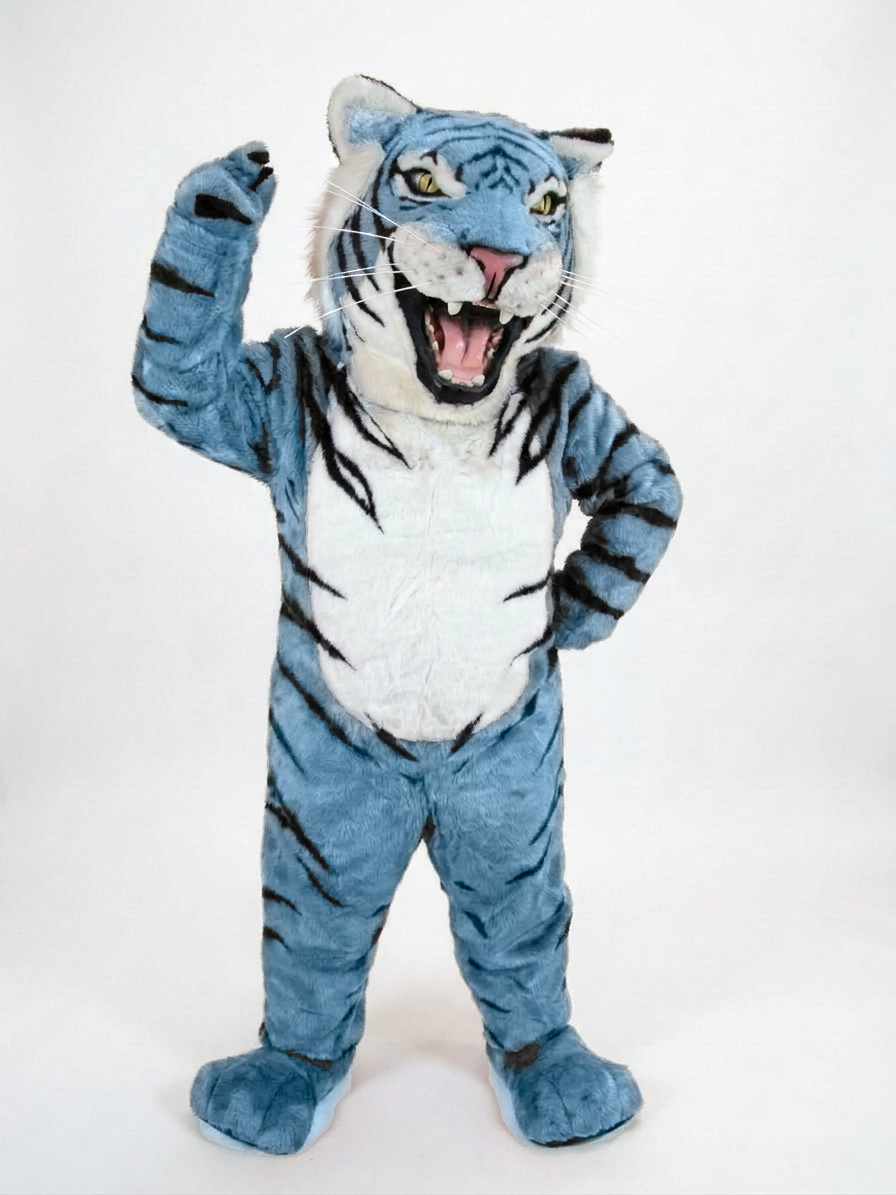 Bengal Tiger Mascot (Polyfoam) - Short fur / Light blue mascot costume