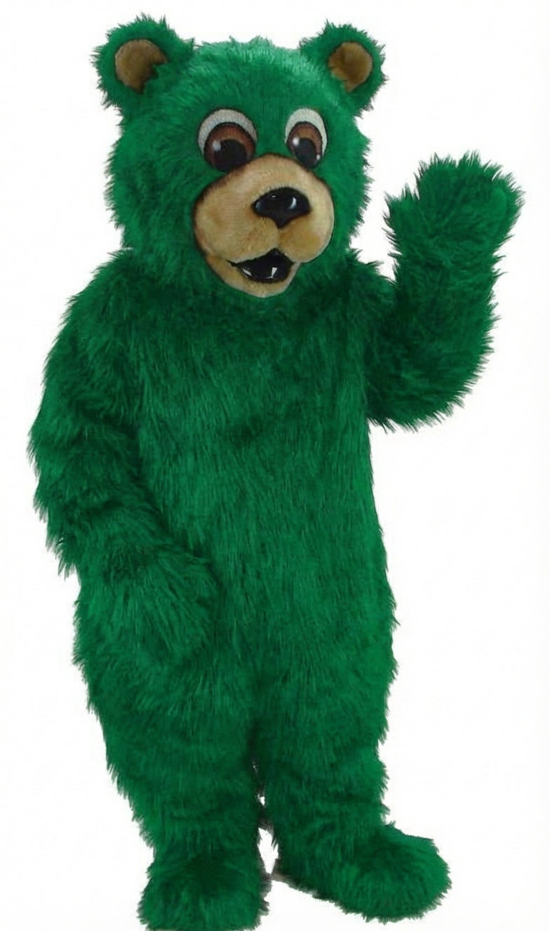 Black Bear Mascot - Long fur / Green mascot costume