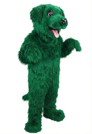 Black Labrador Dog Mascot - Long fur / Green mascot costume