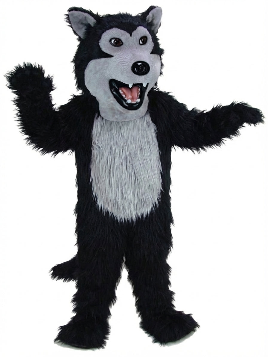 Black Wolf Mascot - Long fur / Black mascot costume