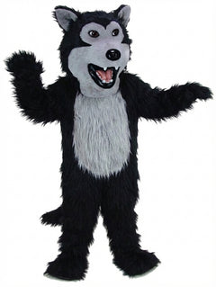Black Wolf Mascot - Long fur / Black mascot costume