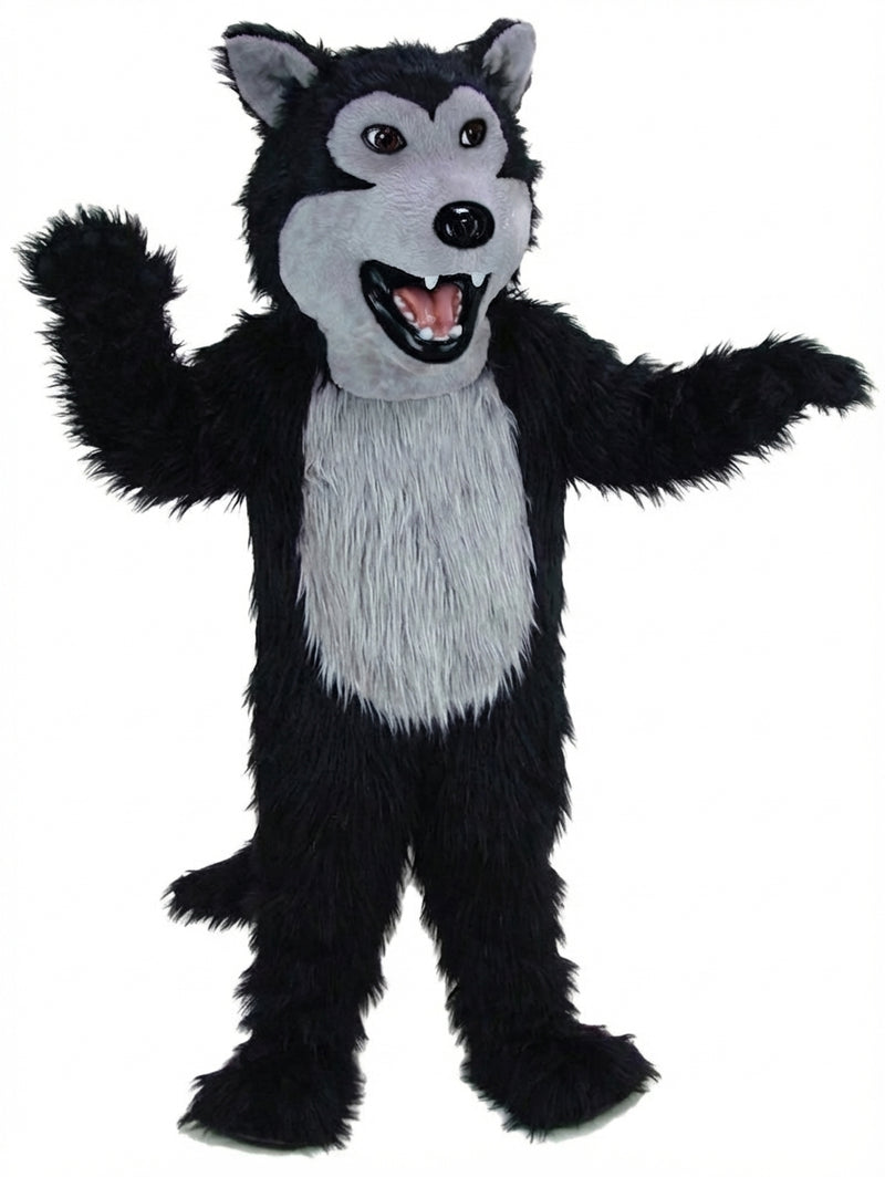 Black Wolf Mascot - Long fur / Black mascot costume