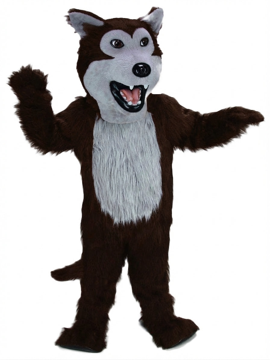 Black Wolf Mascot - Long fur / Dark Brown mascot costume