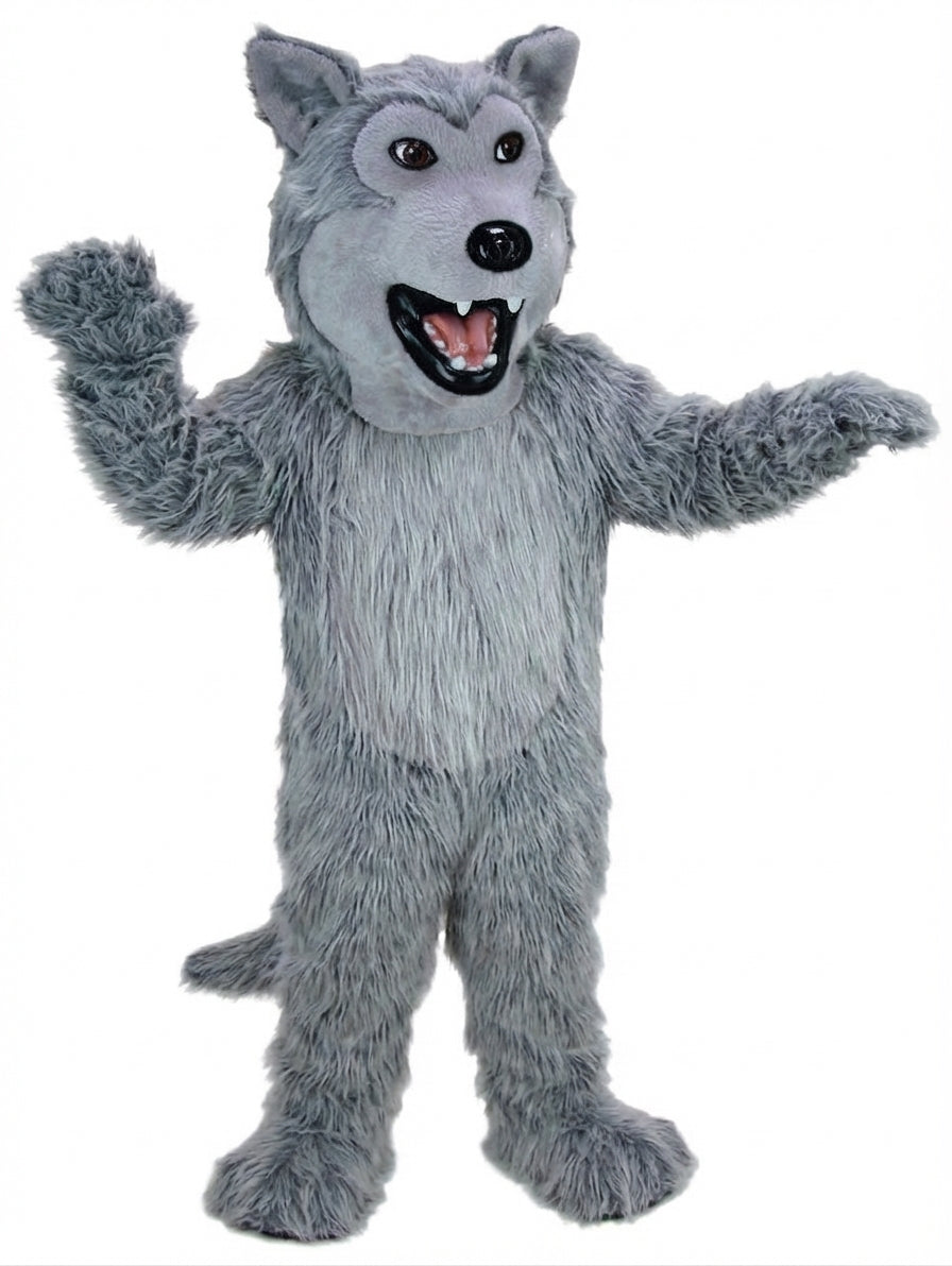 Black Wolf Mascot - Long fur / Grey mascot costume