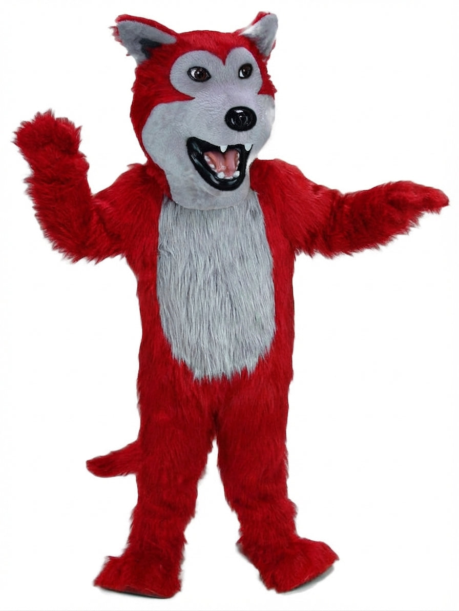 Black Wolf Mascot - Long fur / Red mascot costume