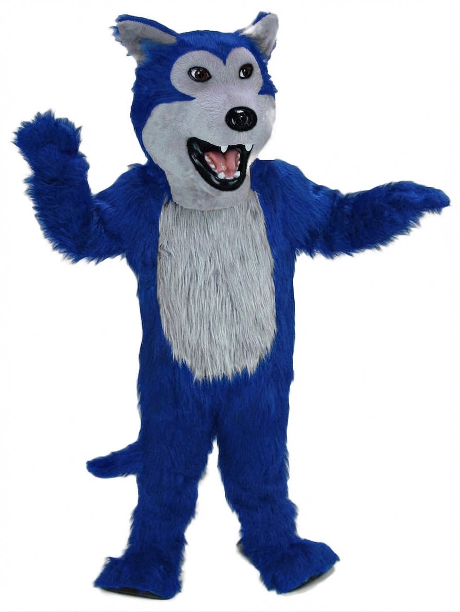 Black Wolf Mascot - Long fur / Royal Blue mascot costume