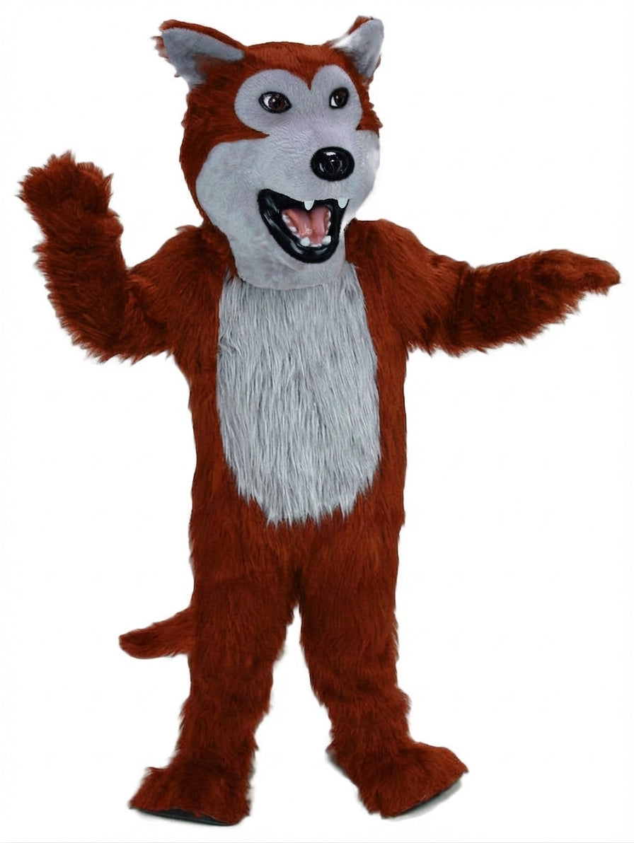Black Wolf Mascot - Long fur / Rust mascot costume