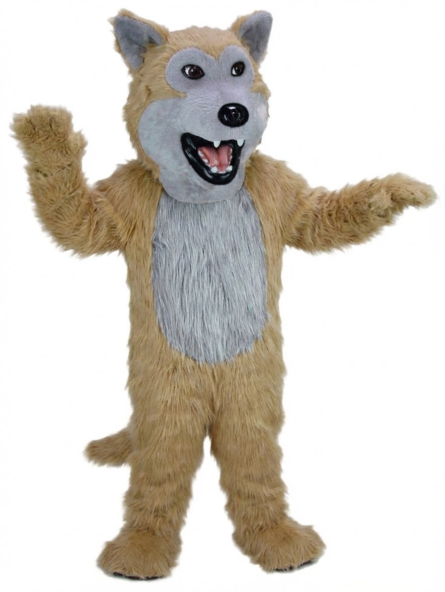 Black Wolf Mascot - Long fur / Tan mascot costume