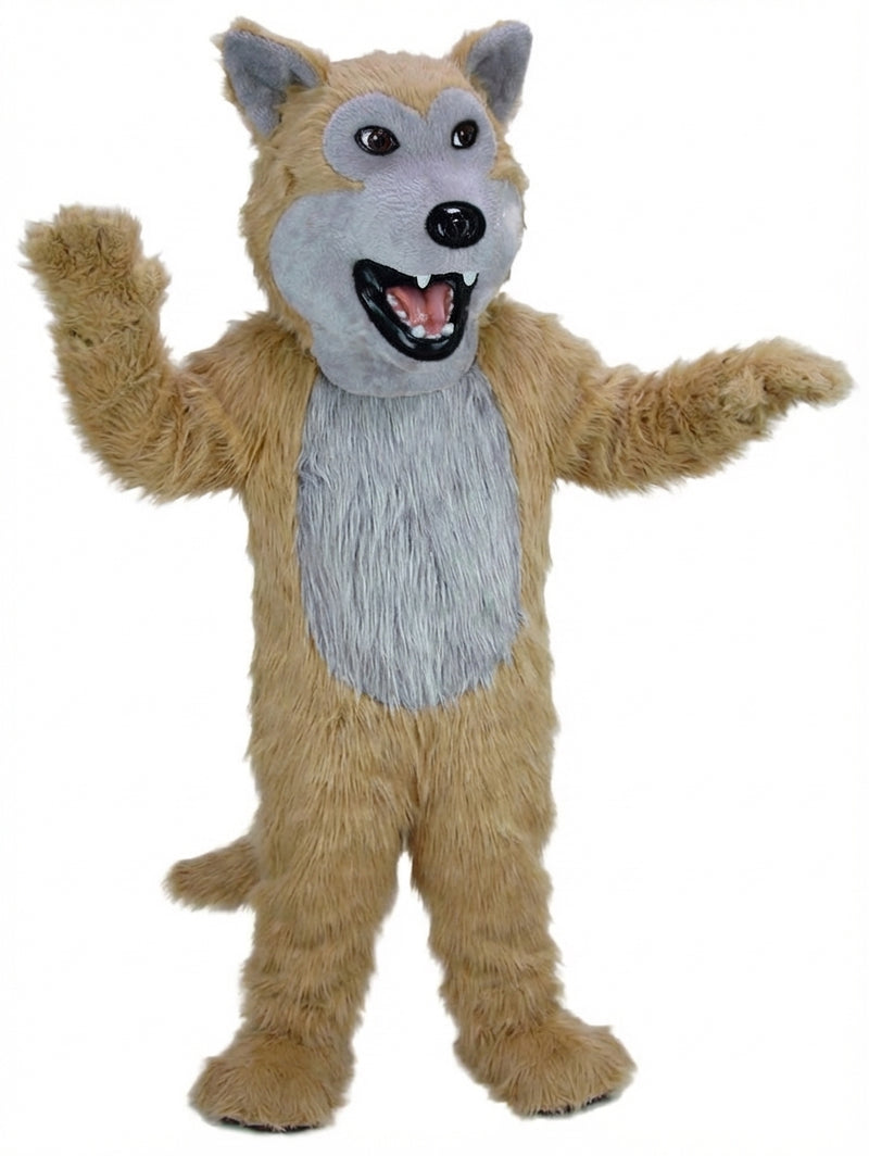 Black Wolf Mascot - Long fur / Tan mascot costume