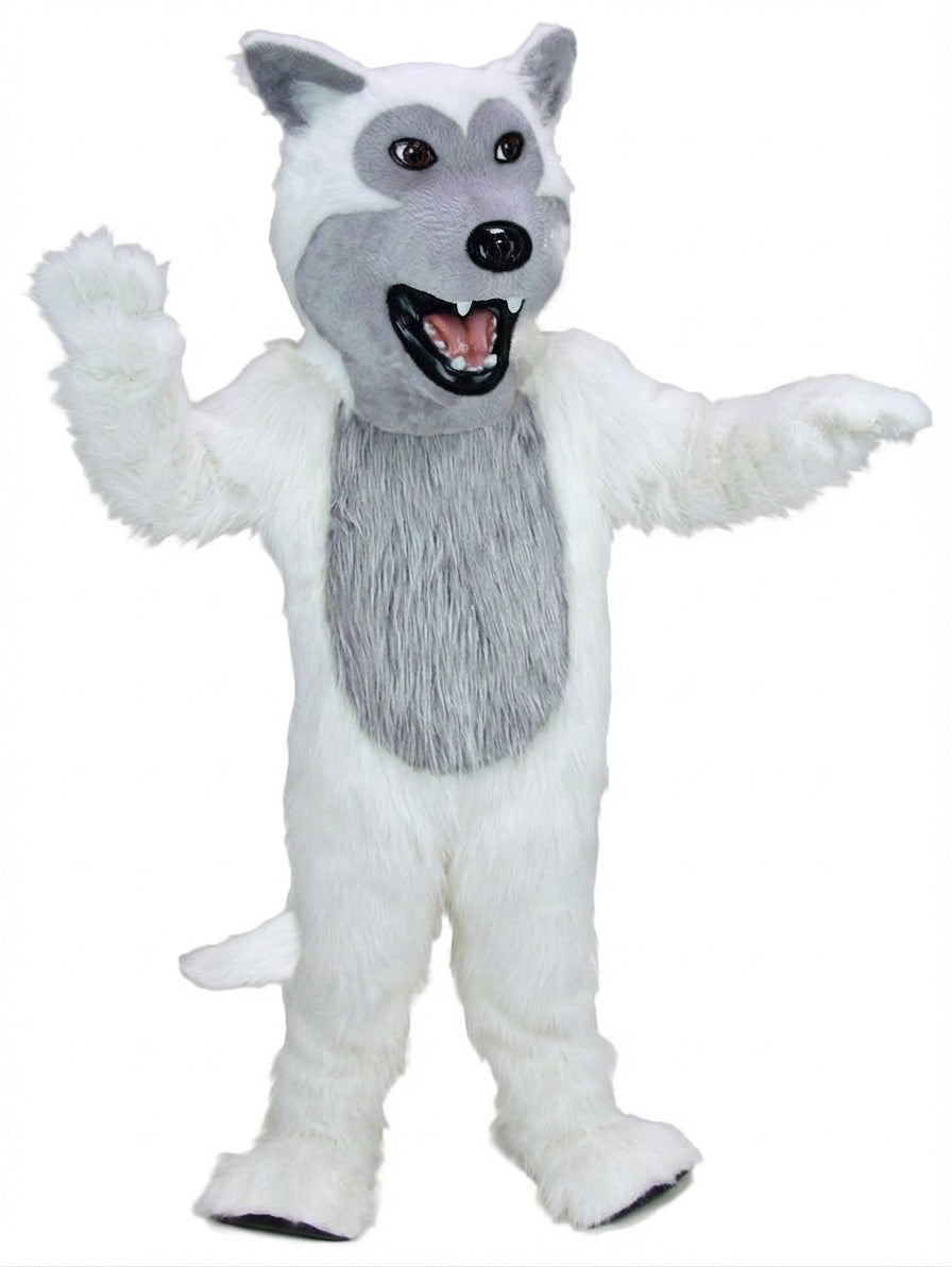 Black Wolf Mascot - Long fur / White mascot costume