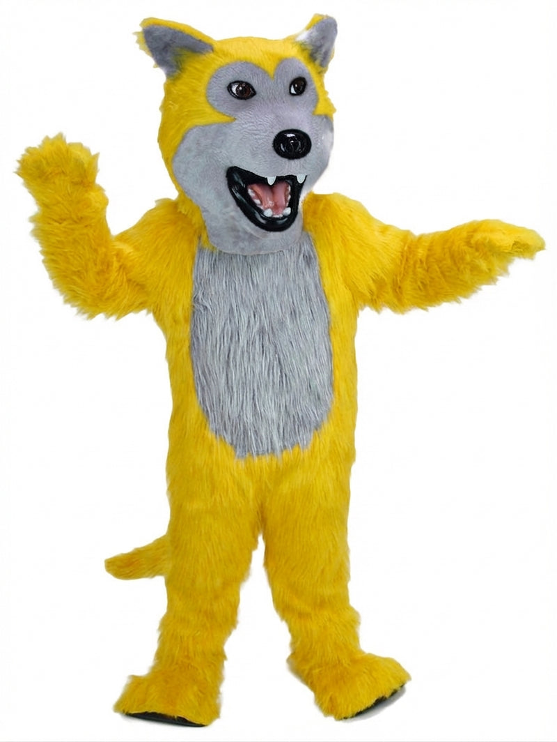 Black Wolf Mascot - Long fur / Yellow mascot costume