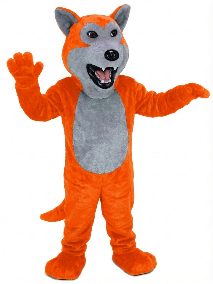 Black Wolf Mascot - Short fur / Bright Orange mascot costume
