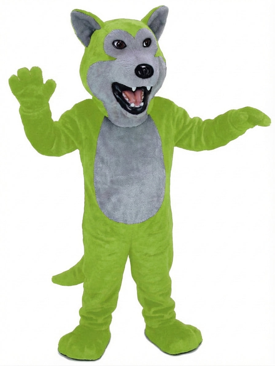Black Wolf Mascot - Short fur / Lime mascot costume