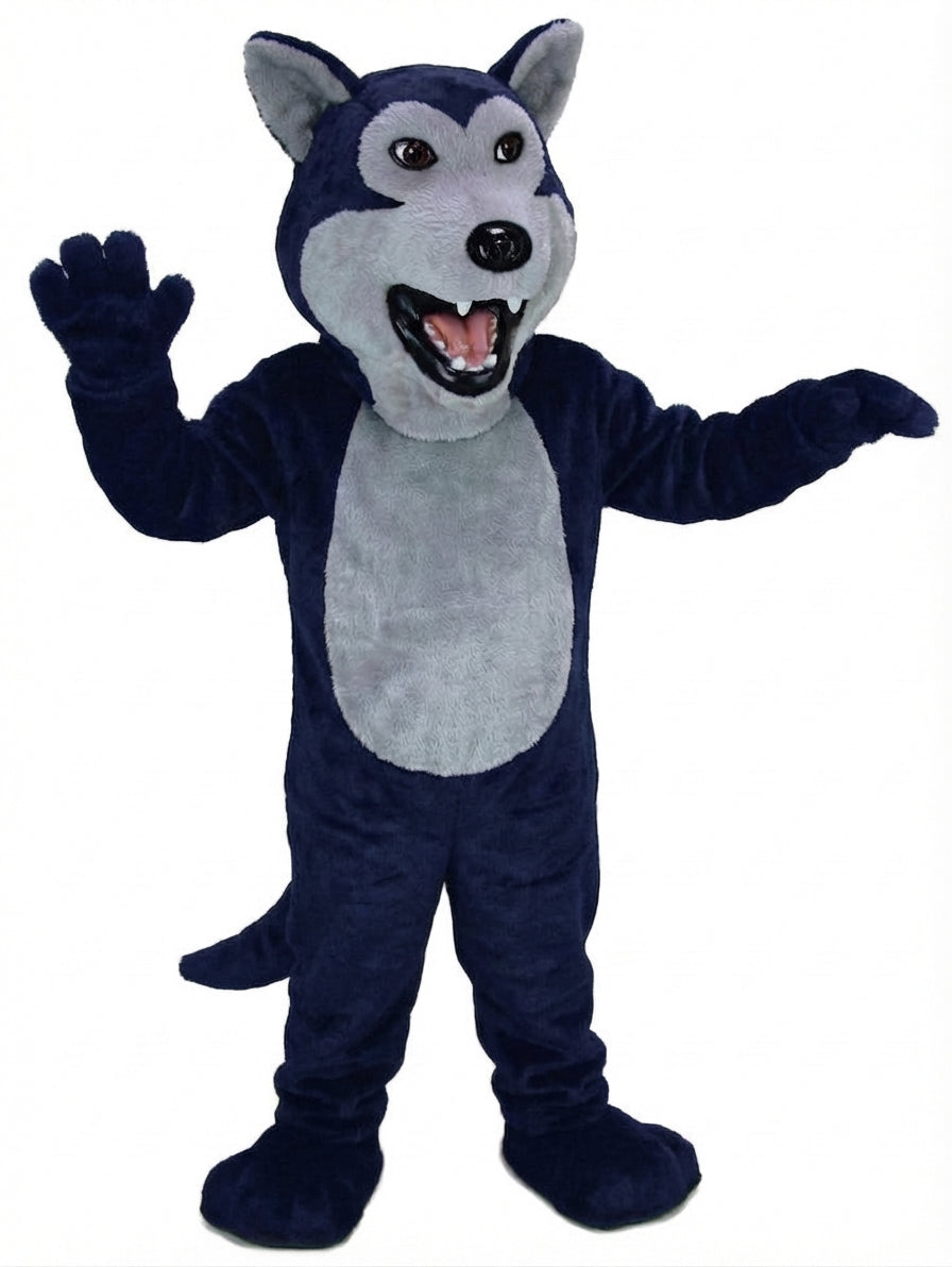 Black Wolf Mascot - Short fur / Navy Blue mascot costume