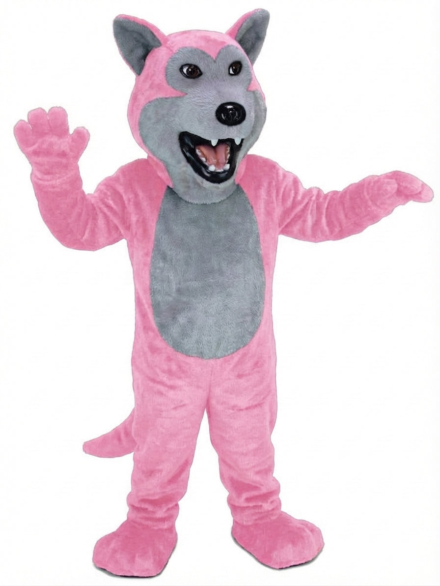 Black Wolf Mascot - Short fur / Pink mascot costume