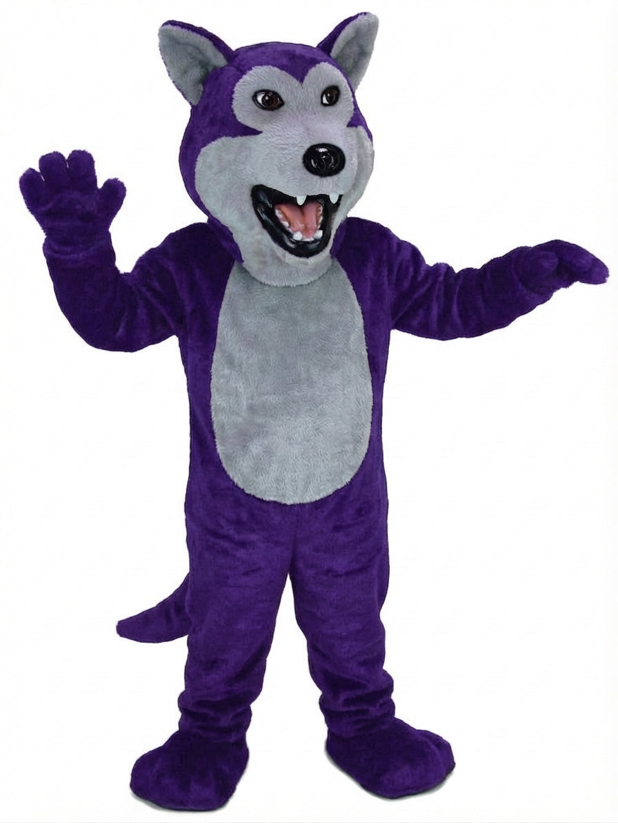 Black Wolf Mascot - Short fur / Purple mascot costume