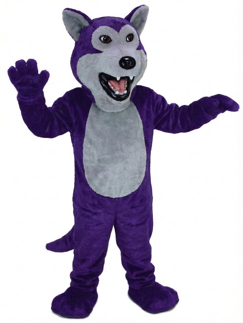 Black Wolf Mascot - Short fur / Purple mascot costume