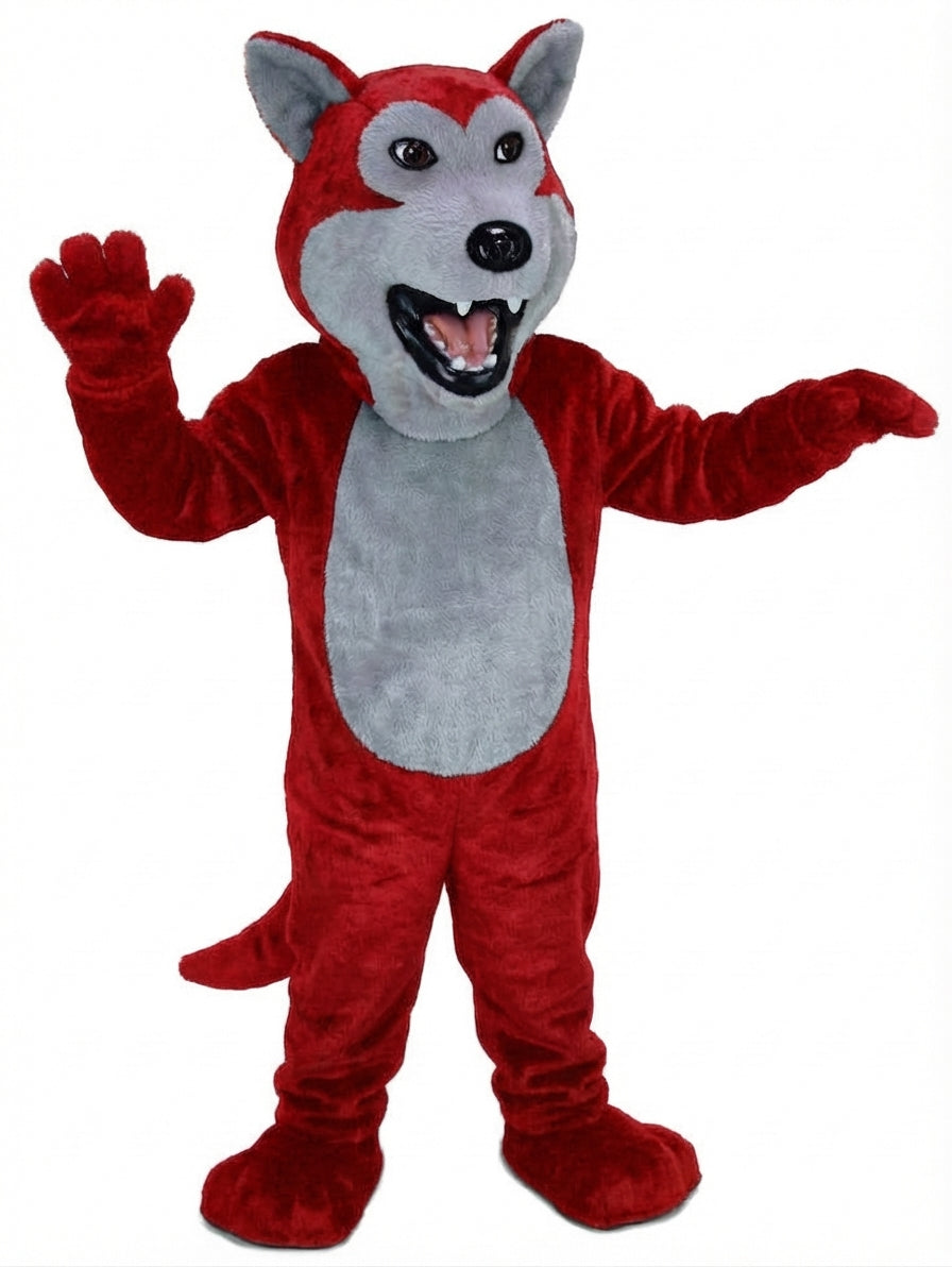 Black Wolf Mascot - Short fur / Red mascot costume