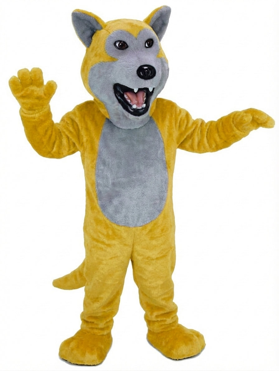 Black Wolf Mascot - Short fur / Yellow mascot costume