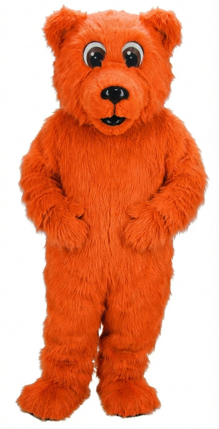 Brown Bear Mascot - Long fur / Bright Orange mascot costume