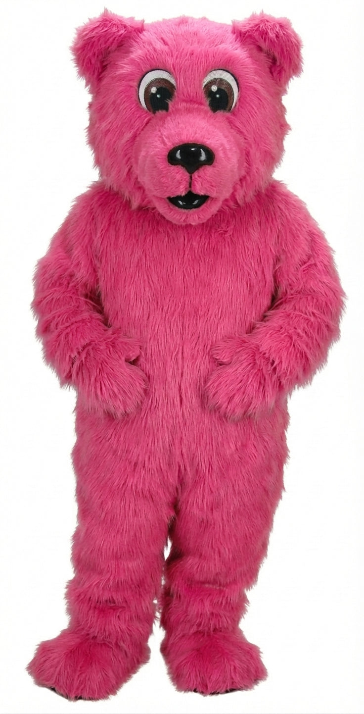 Brown Bear Mascot - Long fur / Bright Pink mascot costume