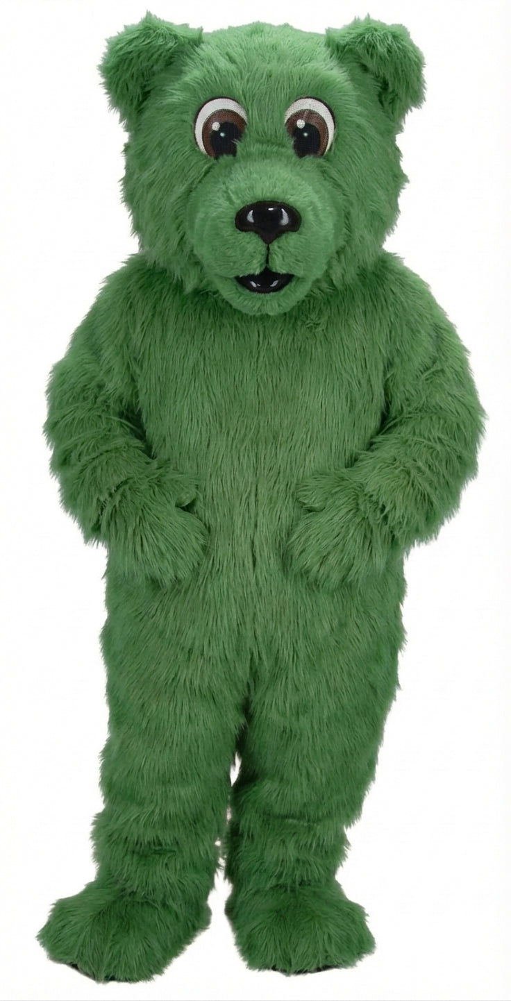 Brown Bear Mascot - Long fur / Green mascot costume