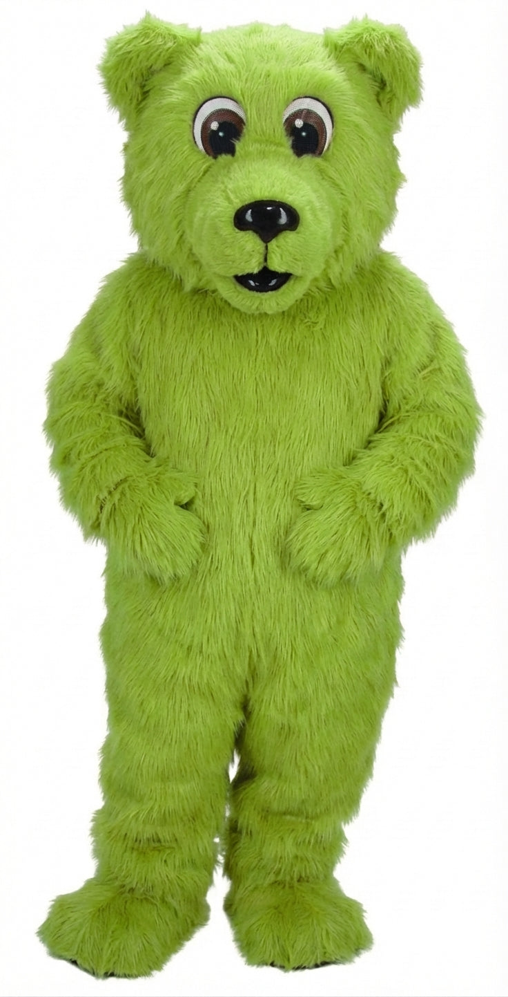 Brown Bear Mascot - Long fur / Lime mascot costume
