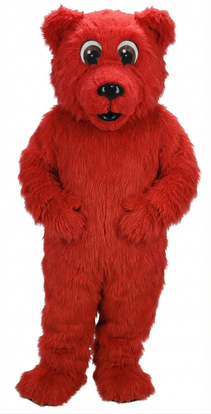 Brown Bear Mascot - Long fur / Red mascot costume