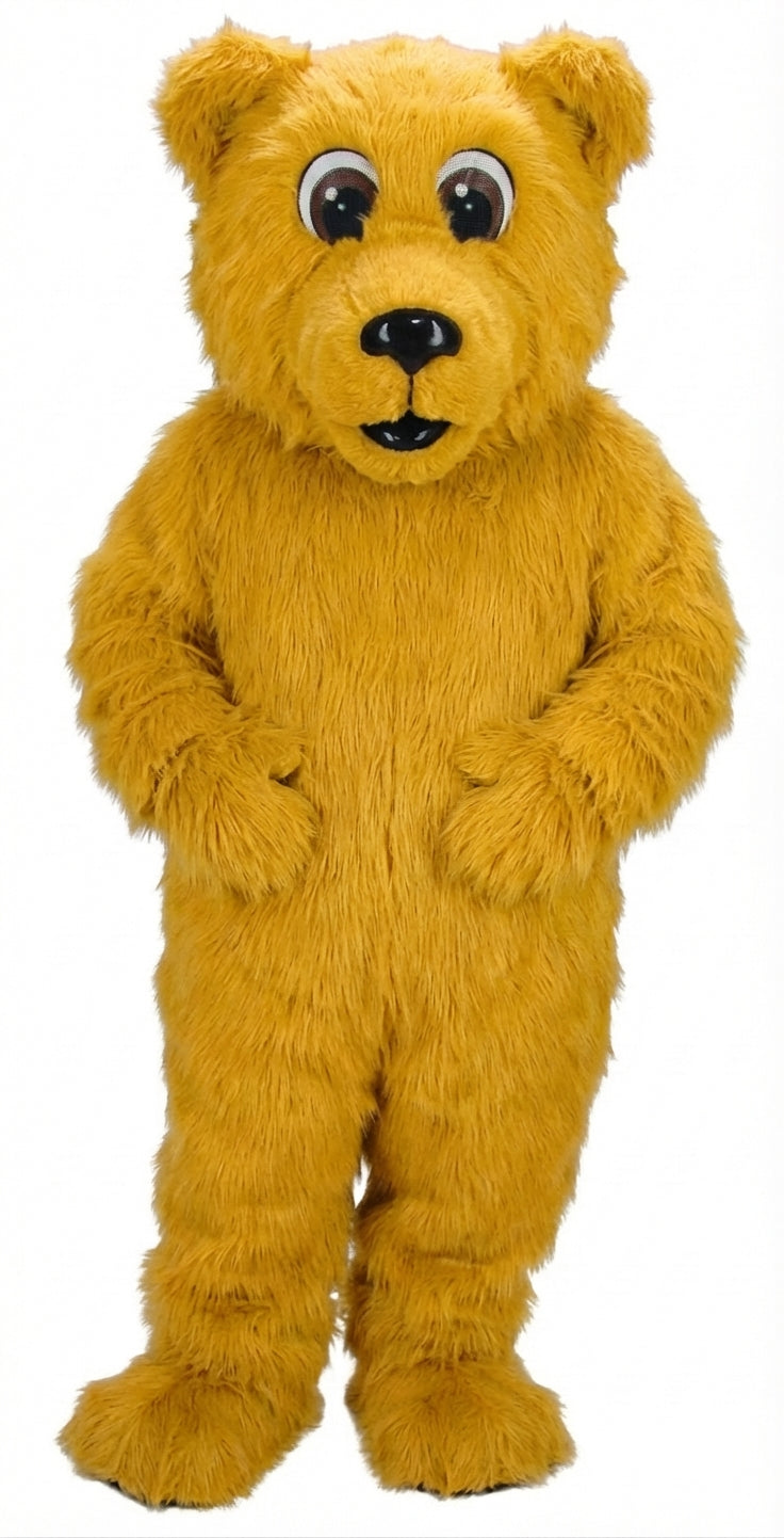 Brown Bear Mascot - Long fur / Yellow mascot costume