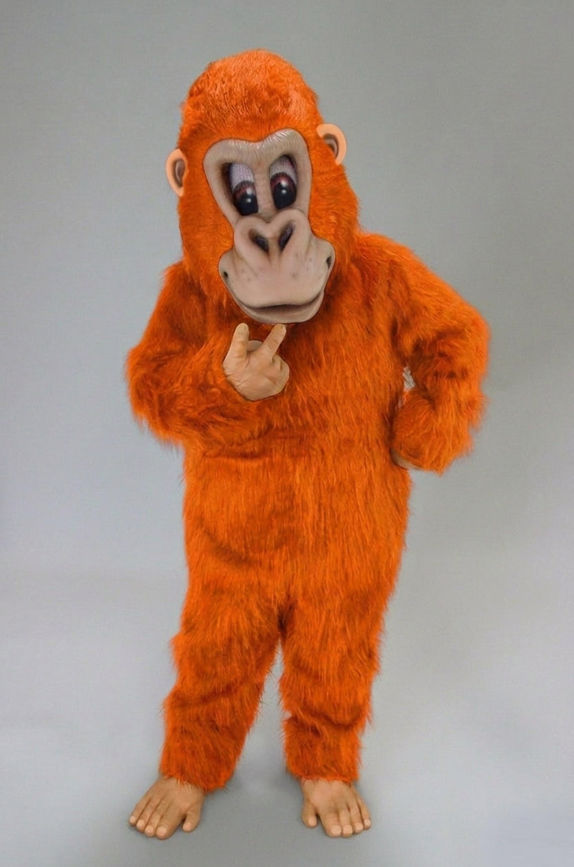 Brown Gorilla Mascot Costume - Long fur / Bright Orange mascot costume