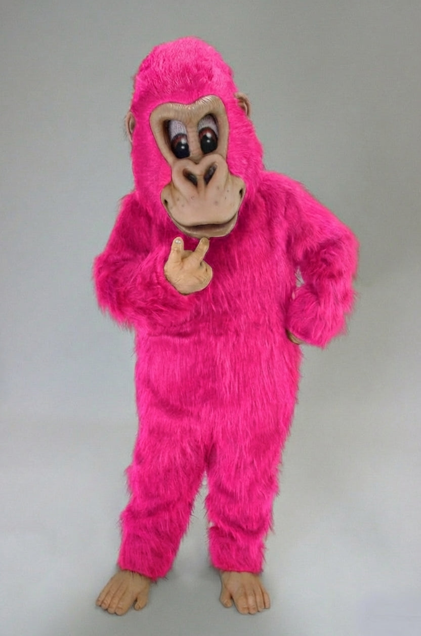 Brown Gorilla Mascot Costume - Long fur / Bright Pink mascot costume