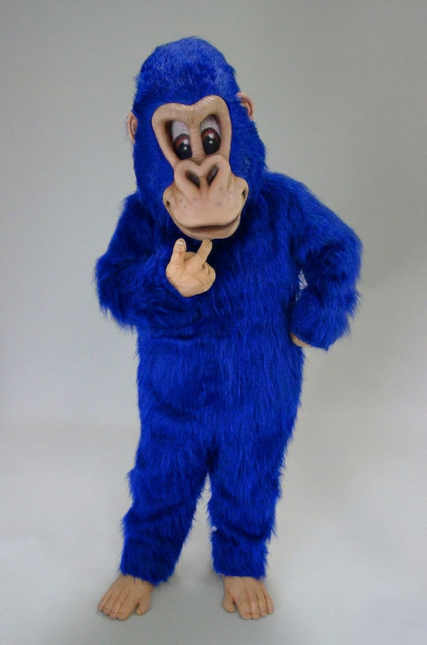 Brown Gorilla Mascot Costume - Long fur / Royal Blue mascot costume