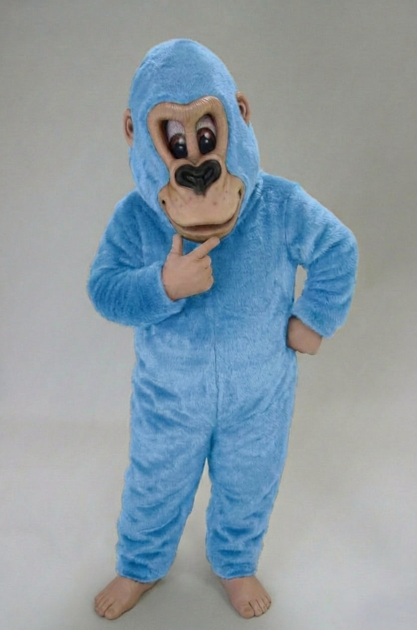 Brown Gorilla Mascot Costume - Short fur / Light blue mascot costume