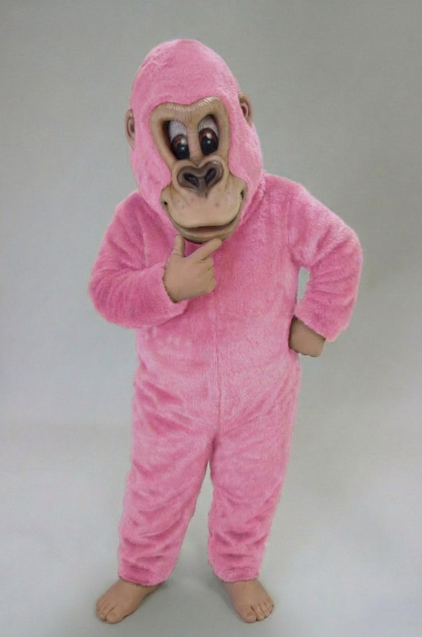 Brown Gorilla Mascot Costume - Short fur / Pink mascot costume