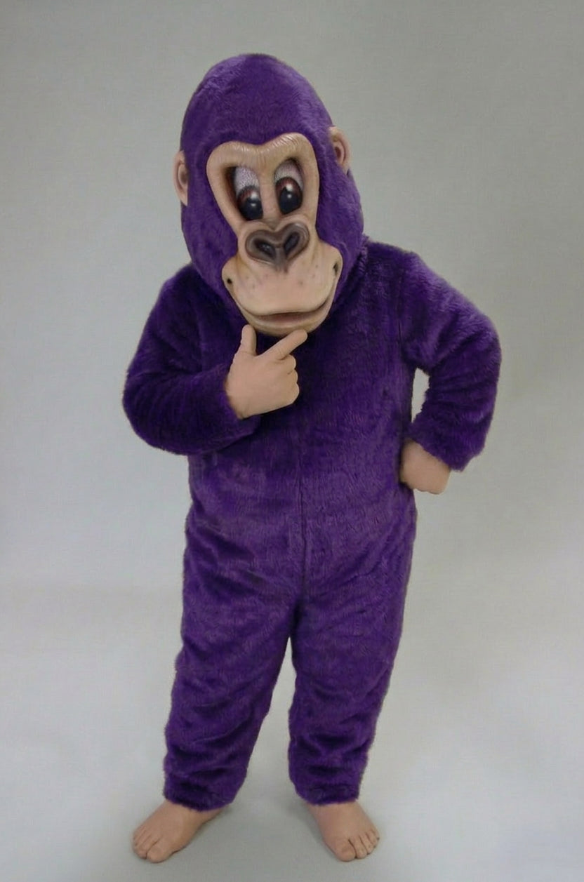 Brown Gorilla Mascot Costume - Short fur / Purple mascot costume