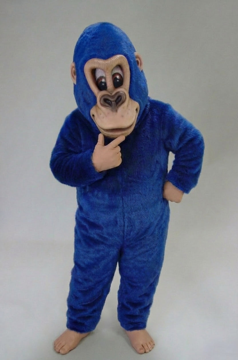 Brown Gorilla Mascot Costume - Short fur / Royal blue mascot costume