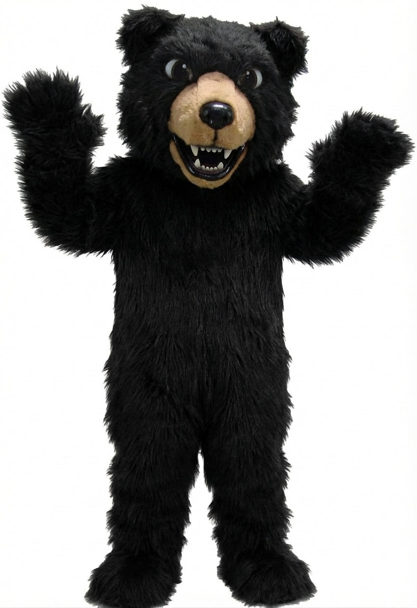Brown Grizzly Bear Mascot - Long fur / Black mascot costume