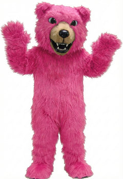 Brown Grizzly Bear Mascot - Long fur / Bright Pink mascot costume