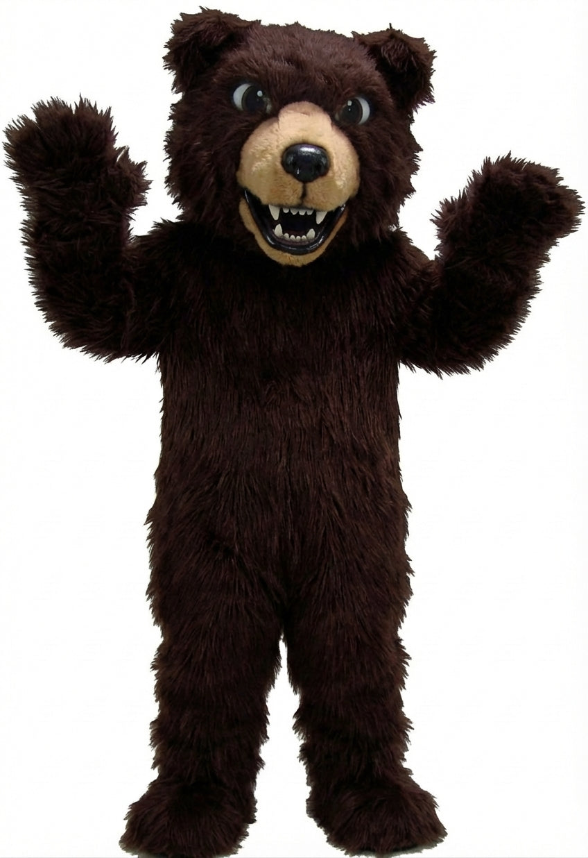 Brown Grizzly Bear Mascot - Long fur / Dark Brown mascot costume