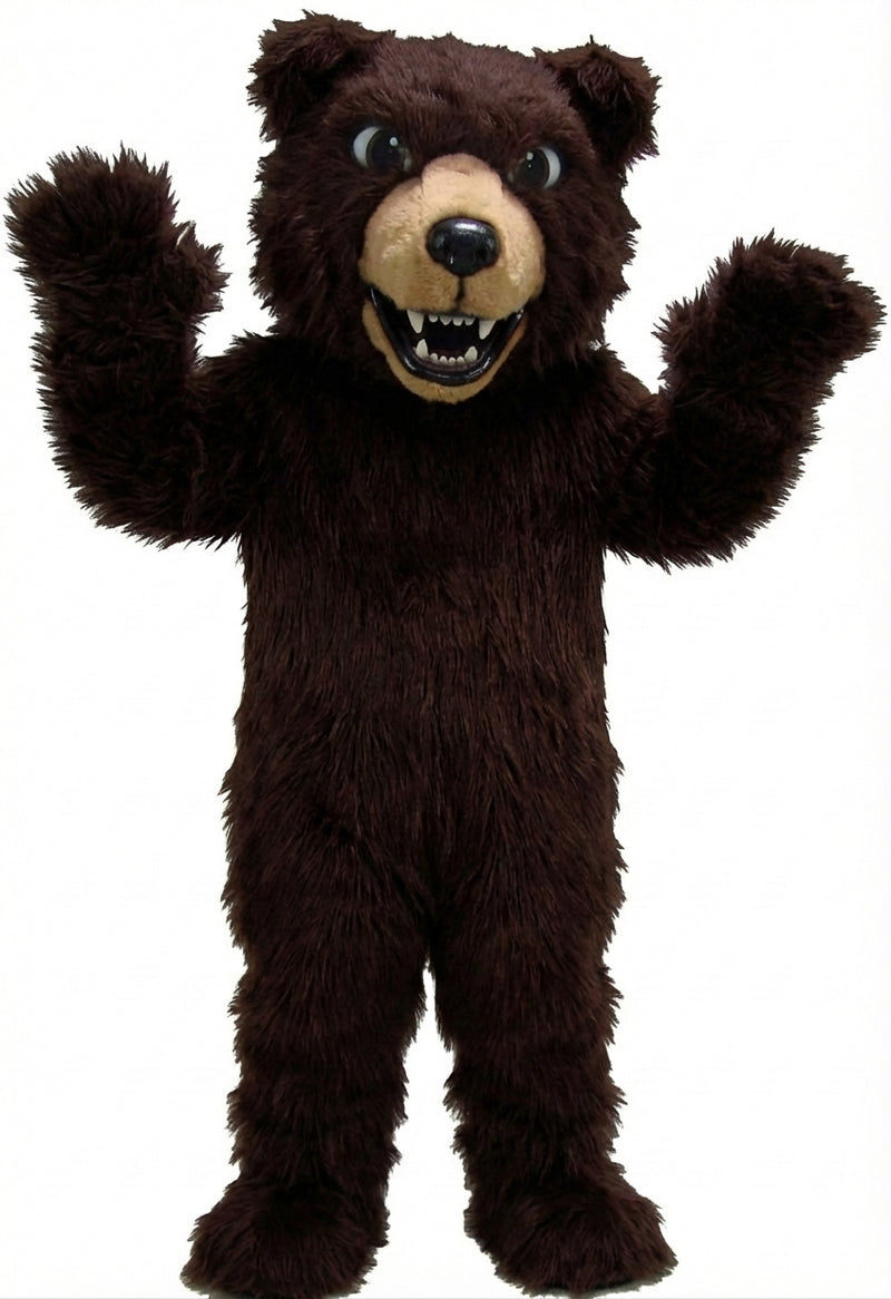 Brown Grizzly Bear Mascot - Long fur / Dark Brown mascot costume