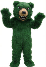 Brown Grizzly Bear Mascot - Long fur / Green mascot costume