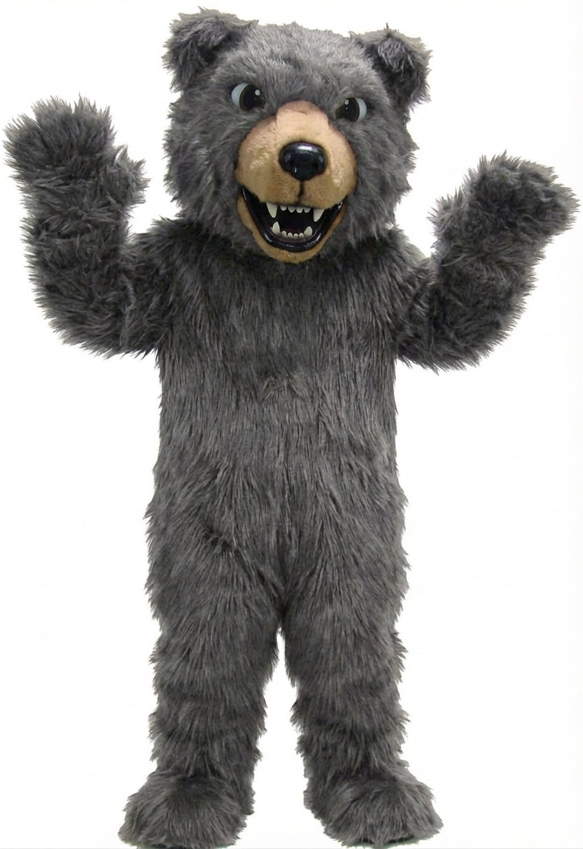Brown Grizzly Bear Mascot - Long fur / Grey mascot costume