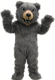 Brown Grizzly Bear Mascot - Long fur / Grey mascot costume