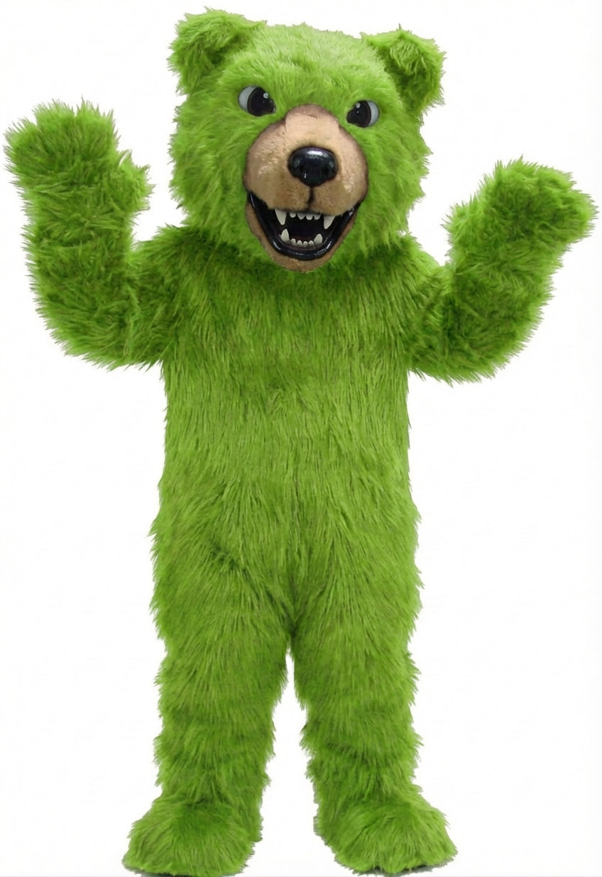 Brown Grizzly Bear Mascot - Long fur / Lime mascot costume
