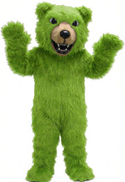 Brown Grizzly Bear Mascot - Long fur / Lime mascot costume