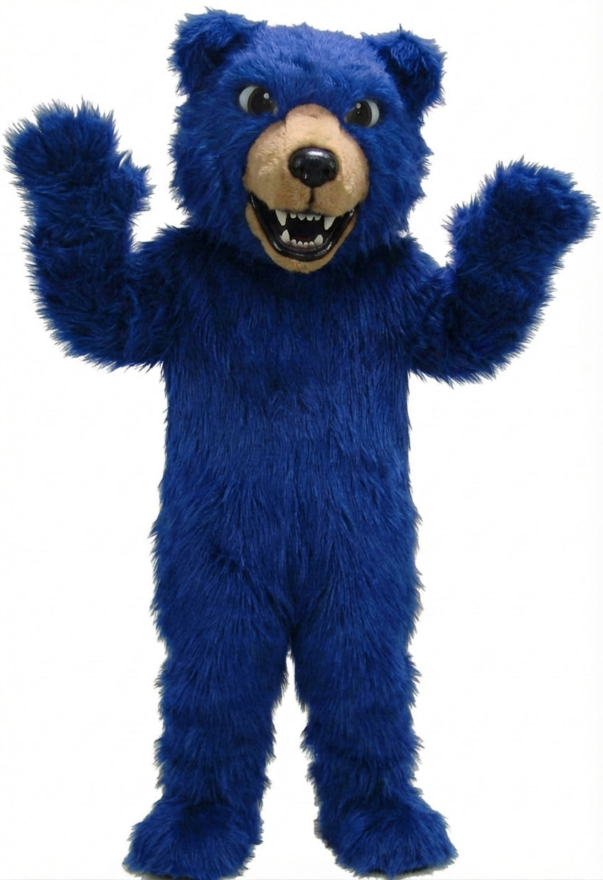 Brown Grizzly Bear Mascot - Long fur / Royal Blue mascot costume